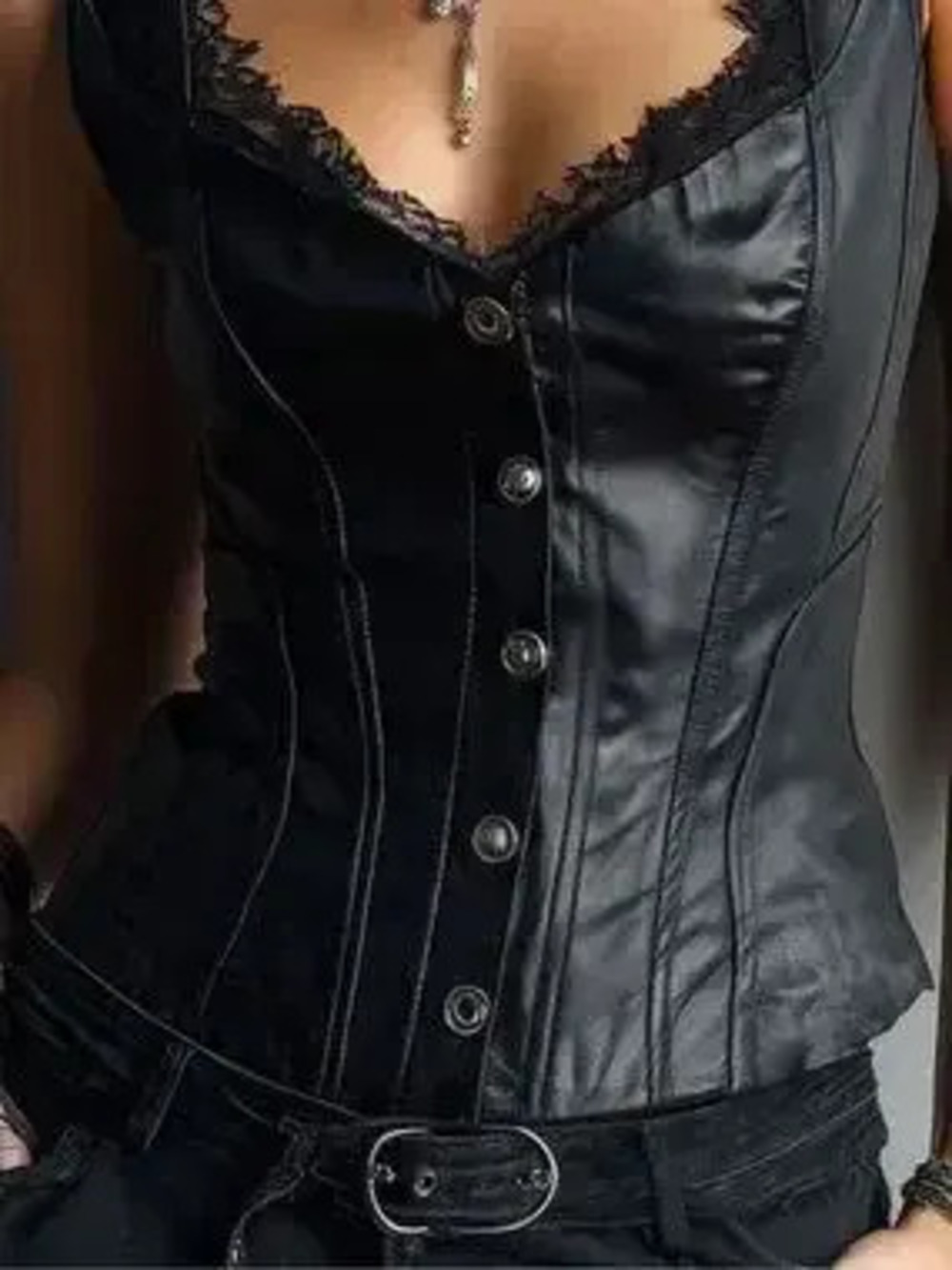 Lace-Trimmed Button Down Tank - Picture 4 of 5